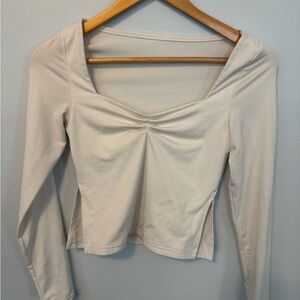 Women's Cream Long-Sleeve Scoop Neck Top, XS